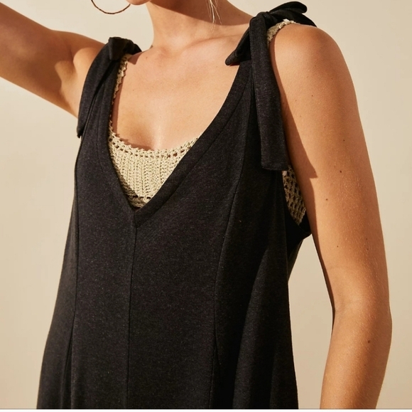 FP Beach Alice One Piece Tie Shoulder Wide Leg Jumpsuit in Charcoal Black XS - Picture 6 of 12